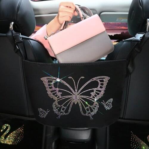 Crystal Car storage Bag Organizer Barrier of Backseat Pet Kids Cargo Holder Rhinestone Auto Storage Bog Box Women