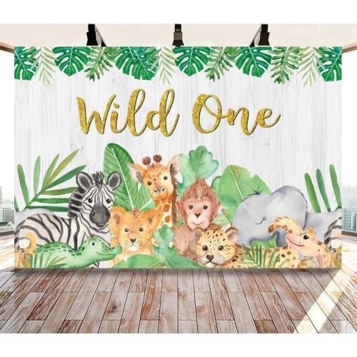 Wild One Birthday Safari Party Photography Backdrop Decoration Golden Animal Background Photocall Jungle Forest Photo Shoot
