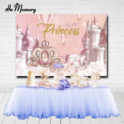 InMemory Pink Princess Girl Birthday Party Backdrop Castle Hot Air Balloon Carriage Photography Background Custom Photo Studio