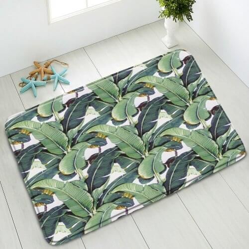 Tropical Plant Green Leaves Non-Slip Bathroom Mat Watercolor Palm Leaf Monstera Flower Indoor Entrance Doormat Absorbent Carpet