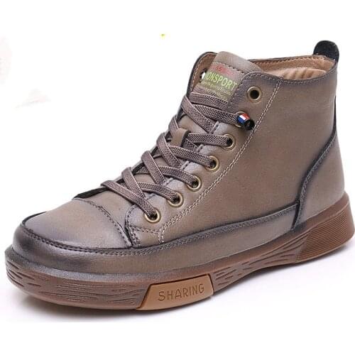 High Top Luxury Designer Womens Sneakers Genuine Cow Leather High Top Ladies Student Retro Fashion Flat Shoes Handmade