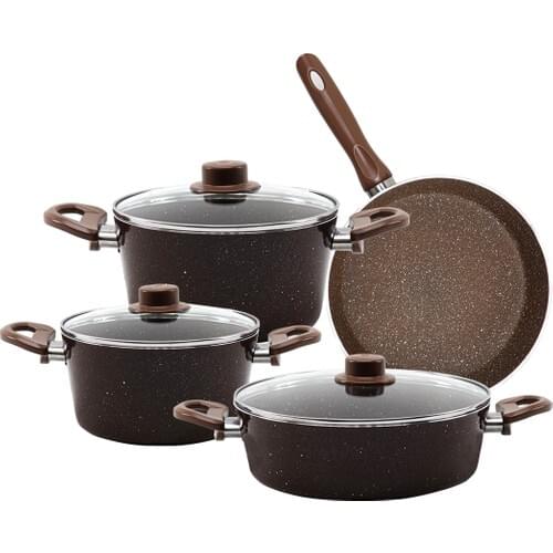 Jogo de panela utensílios de cozinha посуда для кухни panelas 7 Piece Coffee Granite Cookware Frying Pan Team