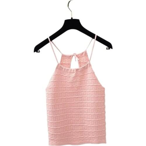 Summer retro Hong Kong taste sexy drawstring short paragraph Slim wild color suspenders beauty back vest womens bottom wear