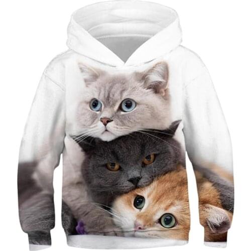 Fashion Cat Hoodies Teen Girls Boys 3D Printed Hooded Sweatshirt Children Hoodie Loose Pullover Autumn Kids Clothes Streetwear