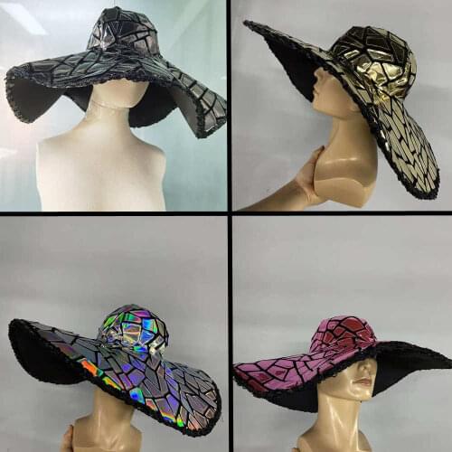 Fashion Prom Celebration Wide Brim Sequins Hats Women French Foldable Birthday Party Caps Club Singer Dancer Stage Accessories