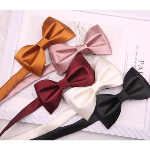 Mens Formal Dress and Grooms Wedding Dress Bow Solid Color Shirt Best Man Banquet