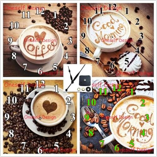Coffee 5d diamond painting full with Mechanical clock 5d diamond embroidery full set with clock diamond mosaic sale wall sticker