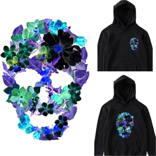 Flower Skull Patch Thermal Transfer On Clothes Iron On Transfers PVC Patches For Clothes Hippie Skull Heat Vinyl Iron On Sticker