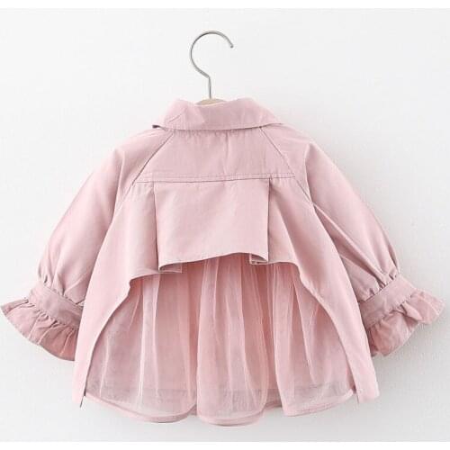 2021 New Girls Spring Autumn Models Thin Models Solid Color Lace Single-Breasted Jacket Outer Windbreaker 0-6 Years Old