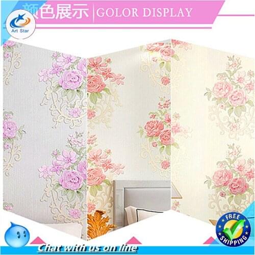 Rural rose flower Non-woven 3 d wallpaper married room princess room bed room sofa background wall paper roll