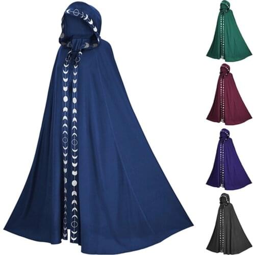 Hooded Cloak Cosplay Medieval Long Cape Halloween Party Women Men Adult Long Mage Witchcraft Wicca Robe Conceal Gown Reenactment