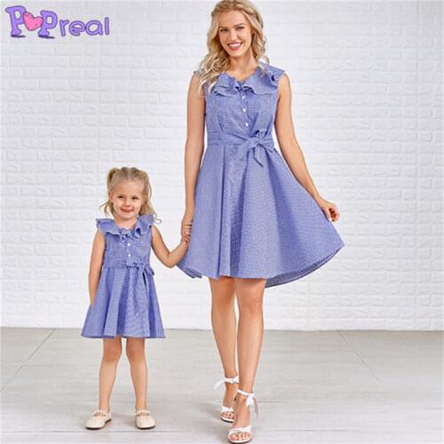 PopReal Fashion Mom And Daughter Skirt Parent-Child Outfit Mini Mother Dress Family Matching Outfits Solid O-Neck High Waist
