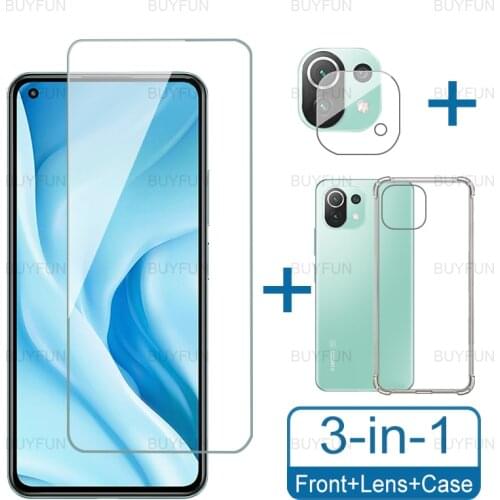 Transparent Clear TPU Silicone Case For Xiaomi Mi 11 Lite 5G Tempered Glass on for mi 11 mi11 lite 6.55'' camera protection film