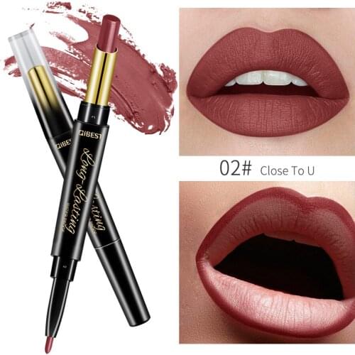 Dropship 3D Matte Lip Pencil 2 In 1 Double Head Matte Lipstick Pencil Waterproof Long Lasting Lip Liner Pencil Lip Makeup TSLM2