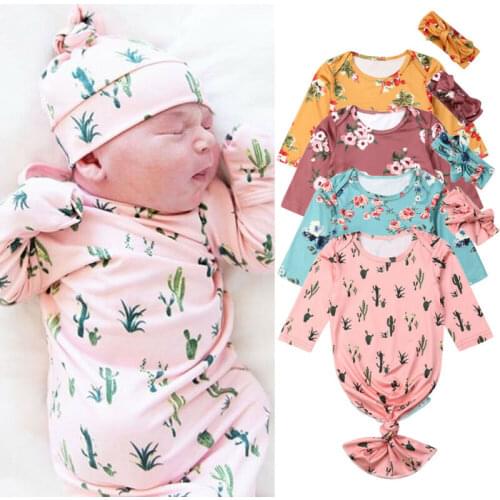 PUDCOCO Newborn Baby Girls Boys Floral Swaddle Blankets Sleeping Bag Swaddle Muslin Wrap+Headband Set