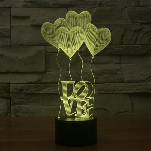 Valentines Day Gift Love Heart Balloons 3D LED 7 Colors Change Romantic Night Light for Wedding Decoration Lovers Toy