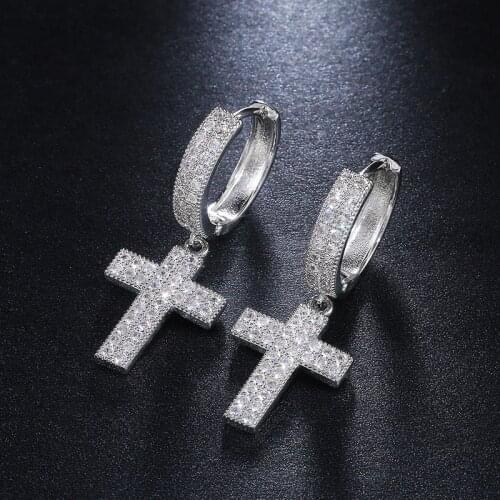 Huitan Luxury Silver Color Cross Drop Earrings for Women Stylish Accessories Girl Party Versatile Female Earrings Korean Fashion