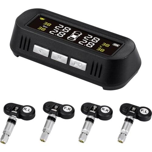 Tire Pressure Sensor Intelligent Voice Warning Tire Pressure Monitor System Wireless Solar Powered TPMS 4 External Sensors