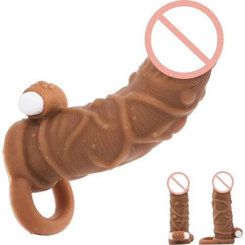 Thick Vibration Penis Sleeve Dildo Reusable Condoms Vibrator For Penis Enlargement Intimate Goods For Penis Extender Sex Toys