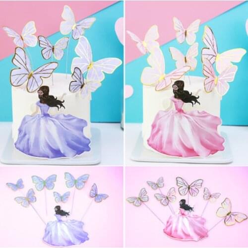 Cake Toppers Flags Beauty Butterfly DIY Cupcake Topper Kids Girl Happy Birthday Wedding Bride Party Baby Shower Baking Decor