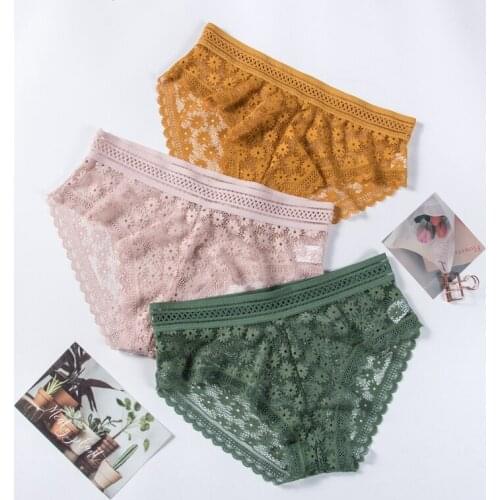 3Pcs/set Lace Panties Women Fashion Girls Briefs Comfortable Lingerie Womens Underpants Low Waist Underwear 2020