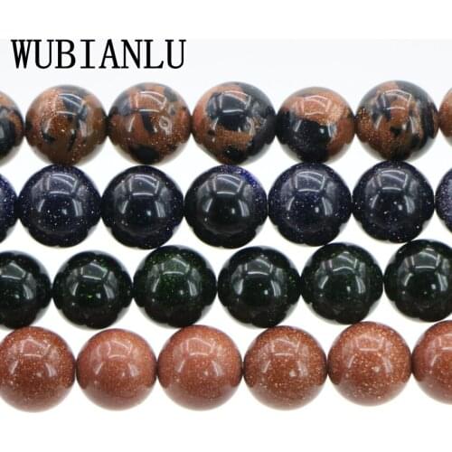 WUBIANLU New 4-14mm Green Blue Gold Sand Stone Round Loose Beads For Jewelry Making Floating Charms Lot DIY Fashion Wholesale