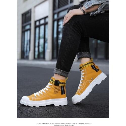 Okkdey Martin boots 2020 autumn new Korean style high-top breathable lace-up mens shoes canvas buckle trendy mens boots
