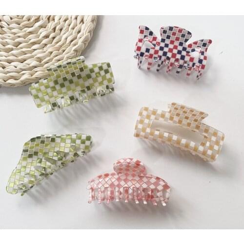 Elegant Plaid Grab Clip Large Acetate Hair Clip Crab Hair Claws Women Girl Hair Accessories Hair Style Make Fashion Geometric