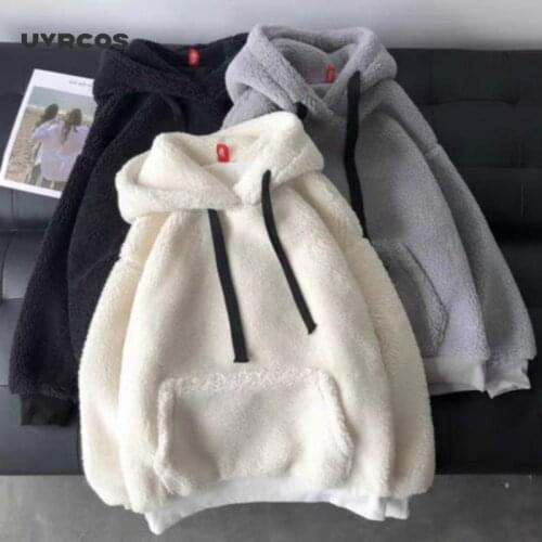 UVRCOS Autumn Winter Hooded Print Harajuku Womens Fleece Flannel Pullover Female Sweatshirt Loose Pocket Hoodies