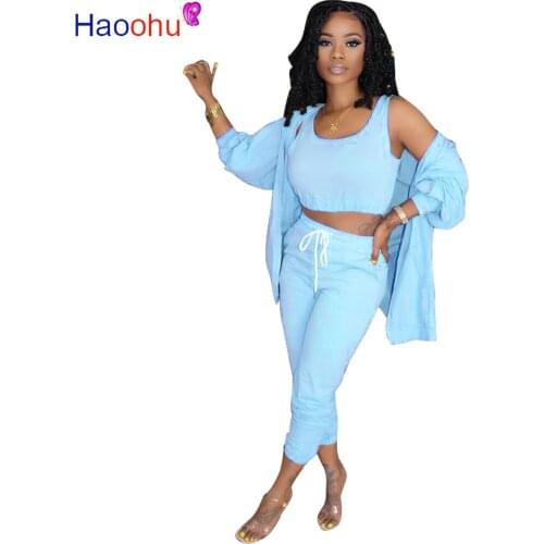 HAOOHU Women 3 Piece Set Solid Tube Top+ Pants+open Stitch Cardigans Set Elegant Fall Winter Outfits Workwear