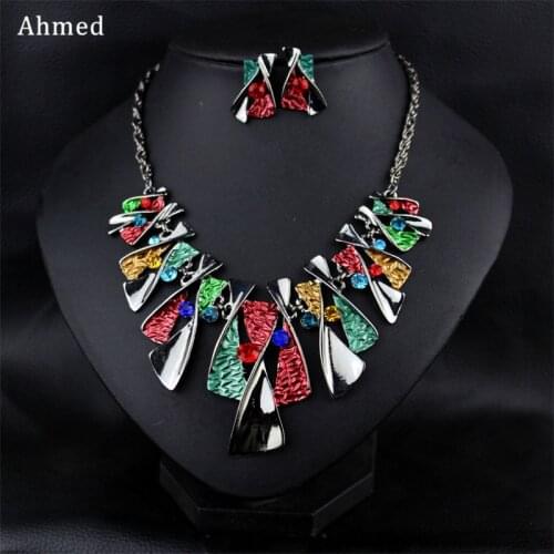 Ahmed Bohemian Alloy Fashion Rhinestone Necklace & Earring Set For Women New Boho Charm Fashion Jewelry