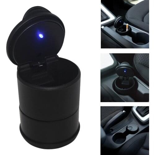 1Pcs LED Portable Car Ashtray Holder Cup Black Container Cigar Ash Tray Automatic Mini simpleTrash with light