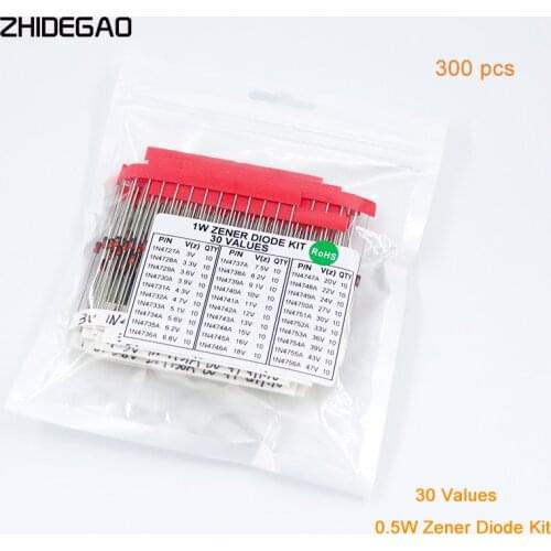 1W Zener Diode Assorted Kit (3V 3.3V 3.6V 5.1V 5.6V 7.5V 10V 12V 13V 15V 16V 18V 20V 22V 24V 27V 30V 33V 36V 47V) Assortment Set