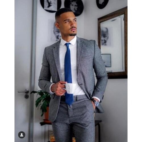 2020 Fashion Grey Suits Men Business Blazer Trajes De Hombre Costume Homme Slim Fit Terno Blazer Masculino 2 Pieces Jacket Pant