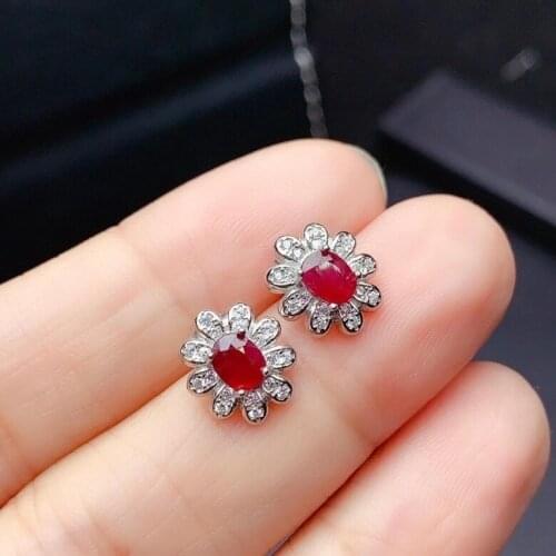 2021 new ruby gemstone stud earrings for women silver fine jewelry natural gem real 925 silver party gift birthstone good luck