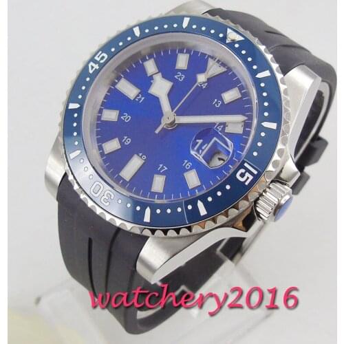 40mm Blue sterile Dial Date Luminous Sapphire Glass Automatic Movement mens Watch