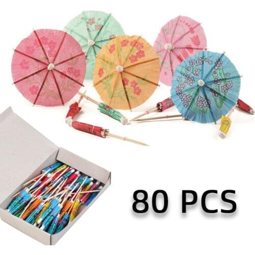 80pcs/pack Drink Fruit Cake Sticks Mini Umbrella Paper Cocktail Parasols Umbrellas Wedding Decoration Birthday Party Supplies