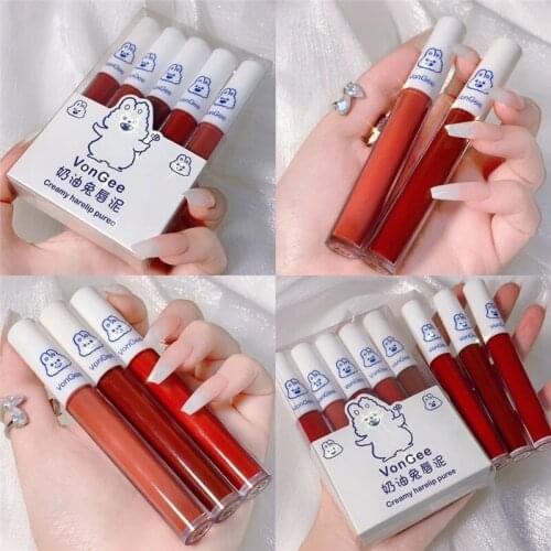Cream Rabbit Lip Gloss Set Matte Texture Waterproof Long Lasting Lipstick Not Fade Lip Glaze Student Makeup Cosmetic TSLM1
