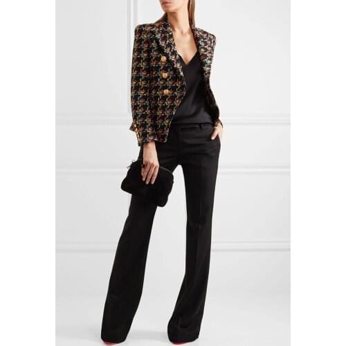 Fall winter womens blazer outerwear double-breasted woolen coat lion metal buttons streetwear fashion slim jacket suit overcoat