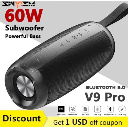 60W High Power Bluetooth Speaker IPX7 Waterproof Portable Cylindrical Subwoofer PC Computer Speaker 3D Stereo Enriched Subwoofer