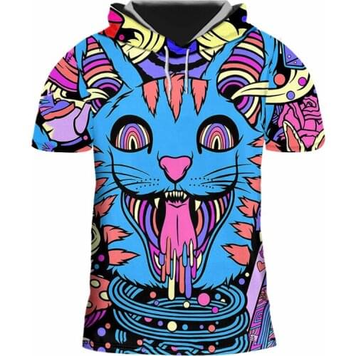 CJLM New Man Casual Harajuku Hooded Tshirt 3D Printed Personality Punk Pattern Colorful Blue Cat T Shirt Big Size 6XL