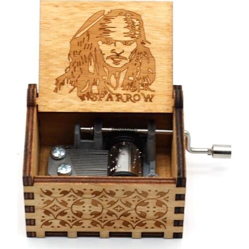 Anonymity wooden Hand-Crafted Jack Sparrow from Pirates of the Caribbean plays melody Davy Jones Music Box