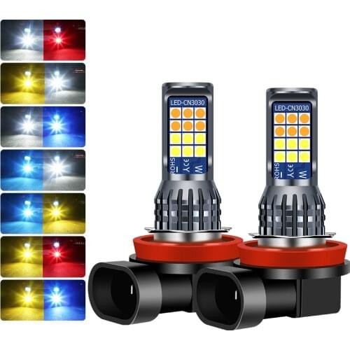 DHL 100Pcs 50Pair Two Colors H8 H11 LED Bulbs Led 9005 3030 24SMD Auto Front Fog Lamp Led Headlight Lamps Bulb LED Fog Lights