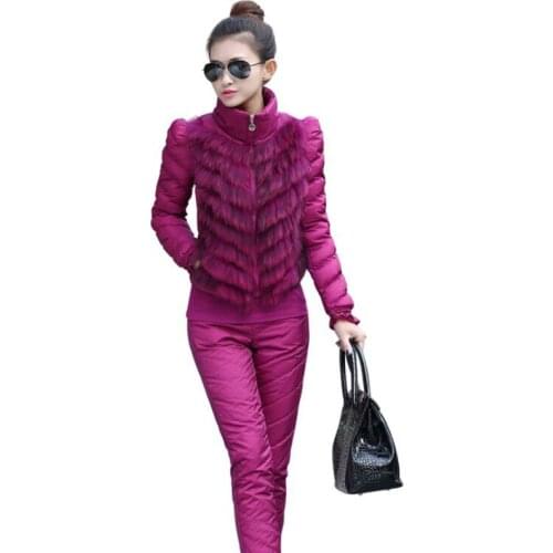 Elegant Ladies Winter Suit 2021 Fashion Women Suits Fur Vest Trousers Three-piece Suit Female New Thick Warm Down Suits OK1036