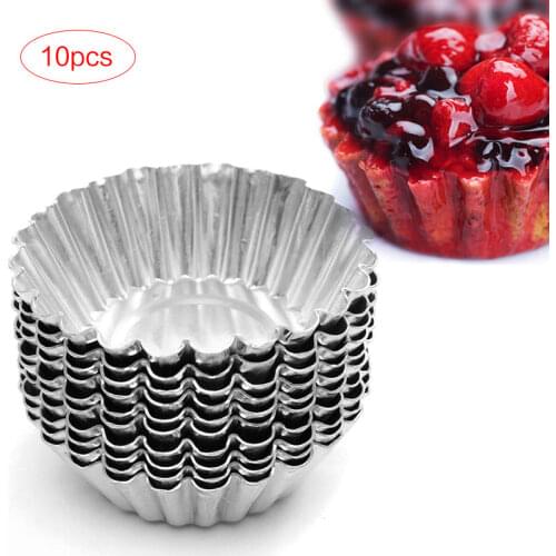 10pcs Tart Mold Nonstick Ripple Aluminum Alloy Egg Flower Shape Reusable Cupcake and Muffin Baking Cup Tartlets Pans