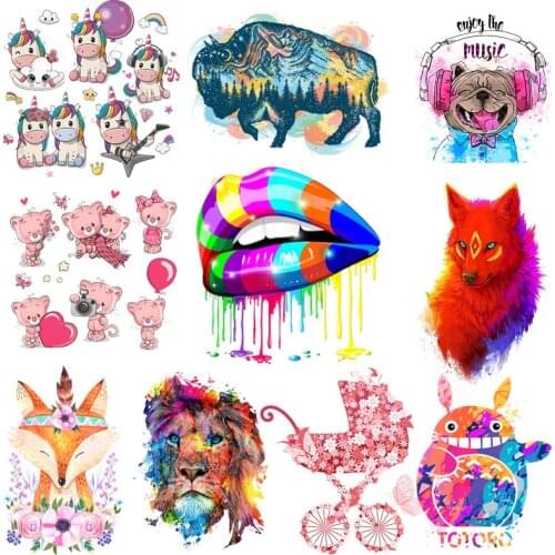 Sex Lips Heat Transfer For Clothing Iron On Colorful Animals Lion Unicorn Vinyl Transfers For Clothes Stickers For DIY T-shirt