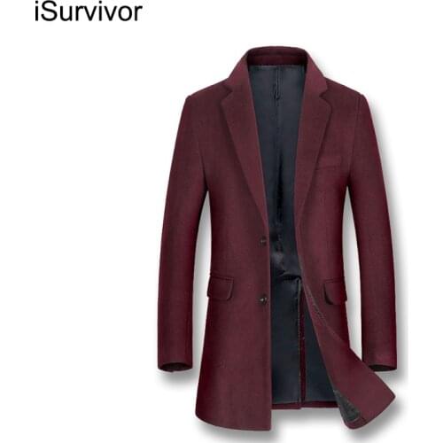 ISurvivor 2021 Men New Winter Autumn Woolen Coats Jackets Hombre Male Casual Fashion Slim Fit Large Size Nylon Parkas Jackets