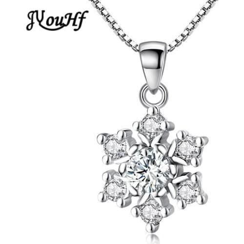 JYouHF New Fashion Shining Cubic Zircon Snowflake Pendant Necklaces for Women White Gold Plated Necklace Party Wedding Jewelry