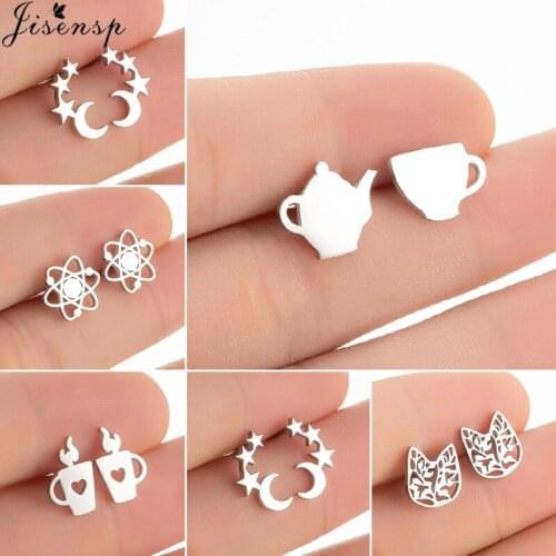 Classic Chemistry Atom Stainless Steel Earrings for Women Fashion Jewelry 2021 Cute Lighter Star Moon Ear Studs Christmas Gifts