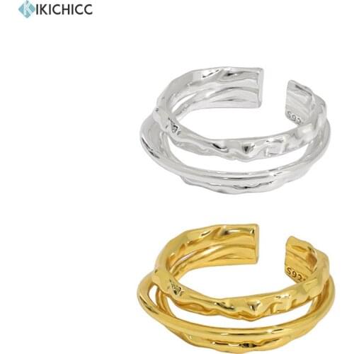 KIKICHICC 925 Sterling Silver Gold 2 Circle Resizable Rings Adjustable Women Rock Punk Fashion Fine Jewelry Wedding Gift
